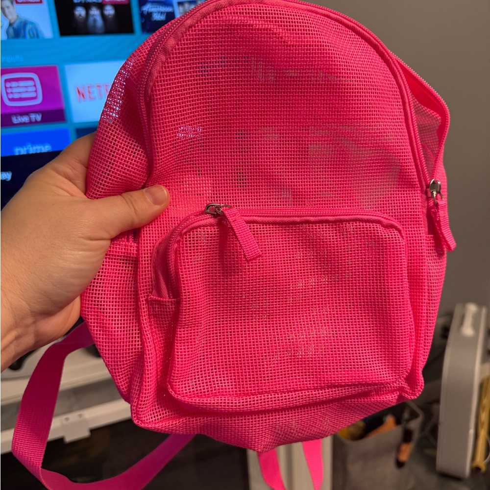 Vibrant Pink Mesh Backpack